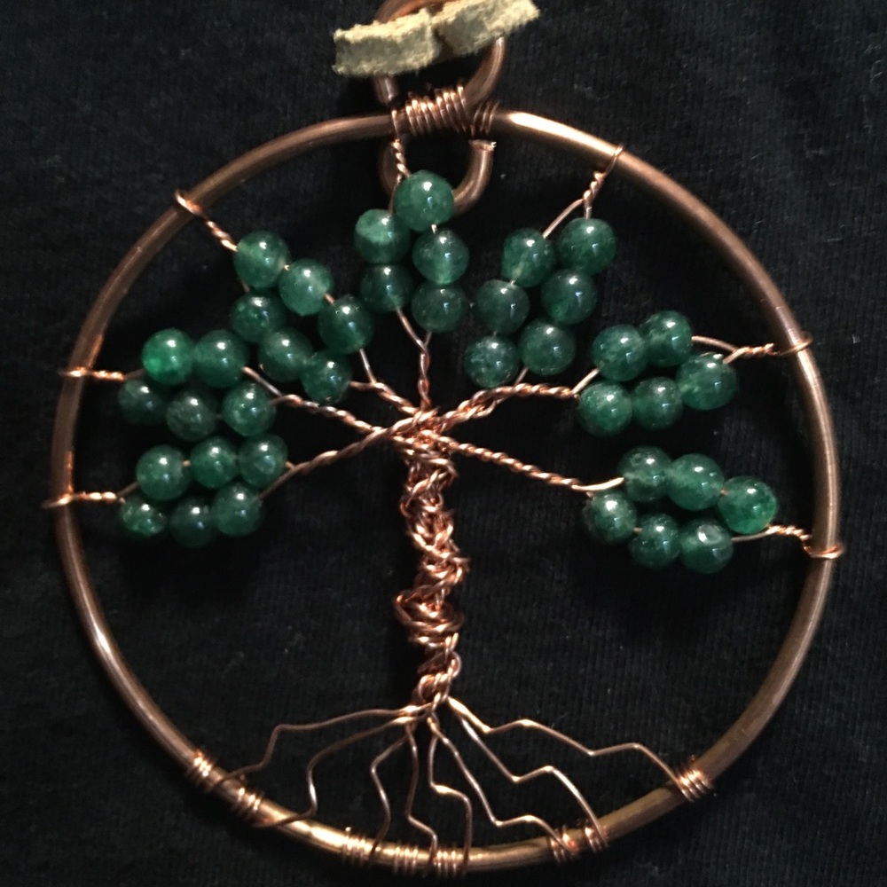 Dark Green Aventurine Tree of Life on suede cord